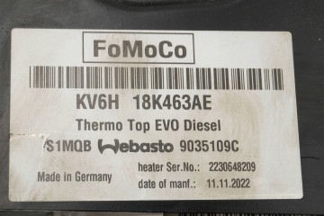 PARKING HEATING WEBASTO FORD TRANSIT CONNECT KV6H18K463AE 9035109C Catalog number of the original 9035109C
