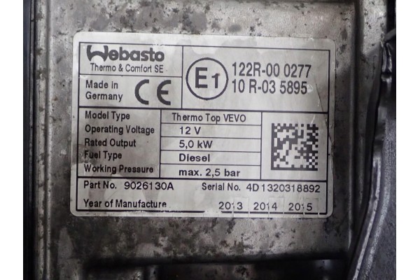 WEBASTO PARKING HEATER 7N0815065T SHARAN 7N ALHAMBRA II 7N 2 0TDI 14R Catalog number of the original WERSJA EUROPEJSKA EUROPA EU