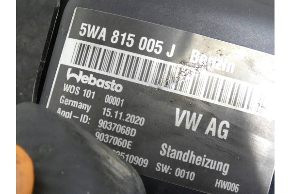 Parking heater Webasto Volkswagen Golf VIII PETROL 5WA815005J Catalog number of substitutes 9037060E