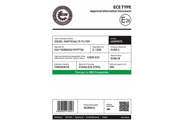FILTR CZASTEK STALYCH DPF 62SKV573 SKV Producent czesci ESEN SKV