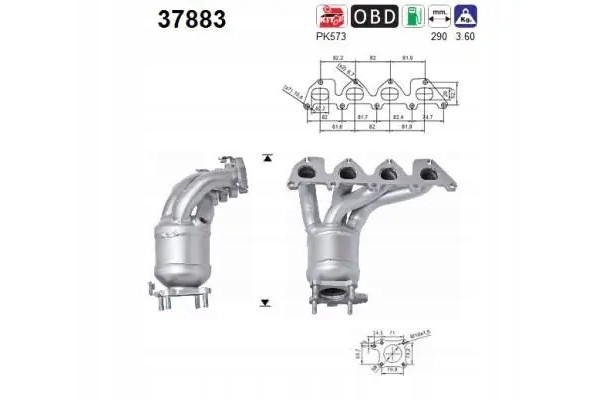 CATALYTIC CONVERTER 37883 AS AUDI SEAT SKODA A2 Packaging status original