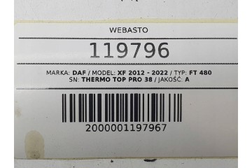 Calefactor Webasto Thermo Top 38 2294774 para DAF XF 106