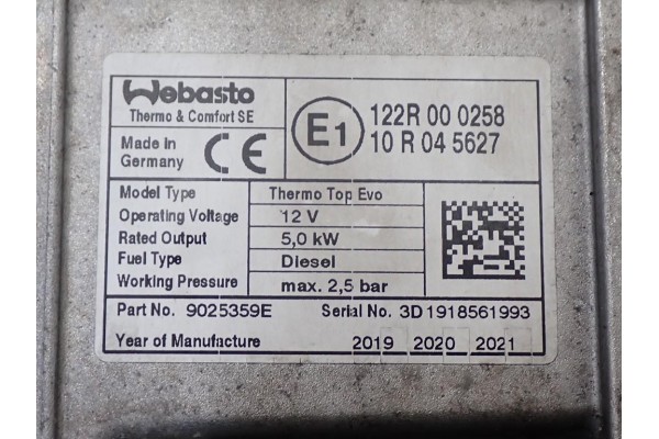 WEBASTO OGRZEWANIE POSTOJOWE A2055003600 MERCEDES C KLASA W205 2 0 CDI 19R Numer katalogowy oryginalu 2 0 CDI 654920 654 920 MER