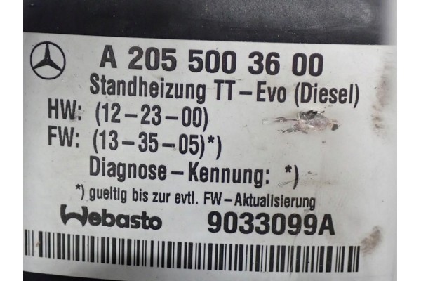 WEBASTO OGRZEWANIE POSTOJOWE A2055003600 MERCEDES C KLASA W205 2 0 CDI 19R Wersja Europejska