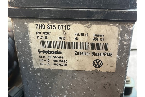 WEBASTO PARKING HEATER VOLKSWAGEN VW TRANSPORTER T5 03 09 7H0815071C Catalog number of the part WEBASTO OGRZEWANIE POSTOJOWE VOL