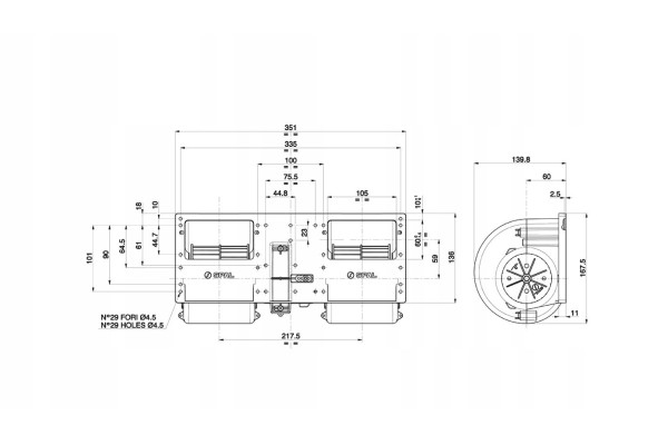 BLOWER DOUBLE FAN SPAL 006 B50 22 24V Car type trucks buses