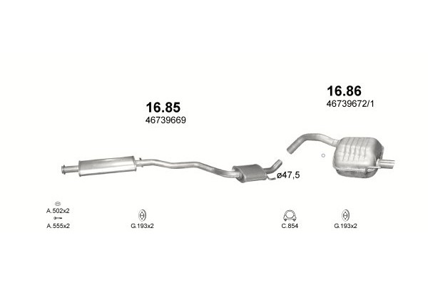 Silencers set Alfa Romeo 147 capacity 1 6 2 0TS 00 08r Part manufacturer Polmo