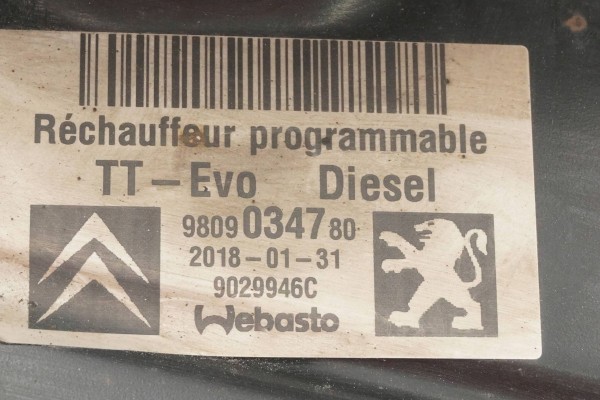 PARKING HEATER WEBASTO CITROEN JUMPY 9809034780 Version European