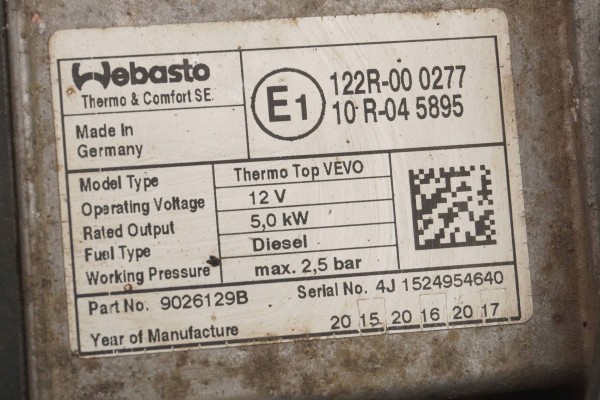 PARKING HEATING WEBASTO VW CADDY TOURAN 5K0815005B 9026129B Customs tariff code 87089997