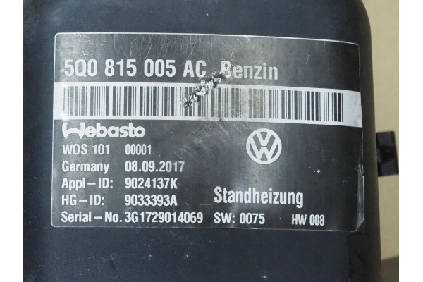 PARKING HEATER WEBASTO VW SKODA SEAT AUDI 5Q0815005AC Catalog number of the part OGRZEWANIE POSTOJOWE WEBASTO VW SKODA SEAT AUDI