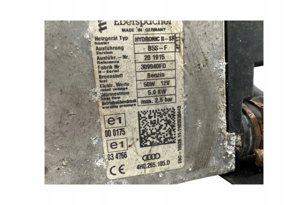 Parking heater Webasto Audi A7 S7 4G 4H0265105D Catalog number of the original 201915