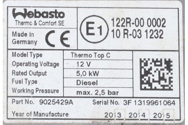 PARKING HEATER WEBASTO VW TRANSPORTER T5 T6 AMAROK 7E0815071C Catalog number of the original 7E0815071C