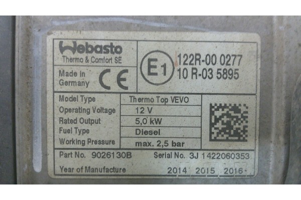 Webasto PARKING HEATER VW CADDY III VARIANT 122R000277 Car type passenger cars