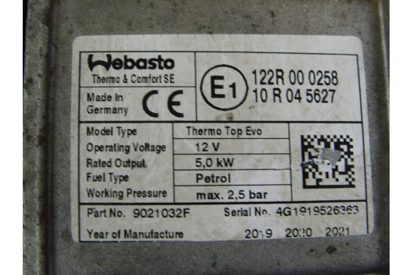 Toyota RAV4 V 2018 PETROL parking heater WEBASTO THERMO TOP EVO Product weight with unit packaging 5 kg
