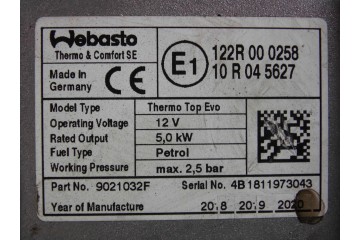 Toyota RAV4 V 2018 PETROL parking heater WEBASTO THERMO TOP EVO Car type 4x4 SUV passenger cars