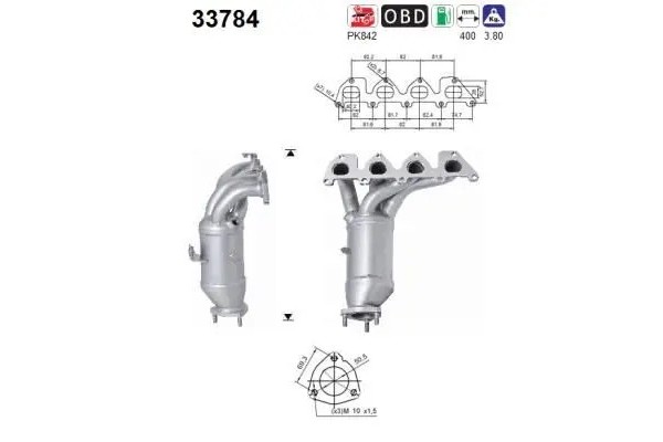 CATALYTIC CONVERTER 33784 AS SEAT SKODA VW ALTEA Part manufacturer AS