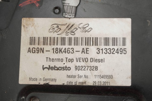 PARKING HEATER WEBASTO FORD VOLVO AG9N 18K463 AE 9022288B Quality of parts according to GVO O original with manufacturer s logo 