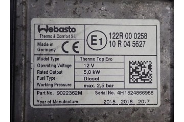 WEBASTO PARKING HEATER A2465002200 MERCEDES CLA W117 2 2 CDI 16R Car type passenger cars
