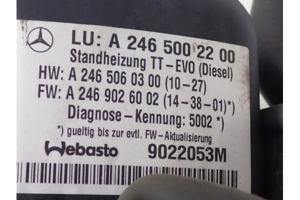 WEBASTO PARKING HEATER A2465002200 MERCEDES CLA W117 2 2 CDI 16R Catalog number of the original WERSJA EUROPEJSKA EUROPA EU MERC