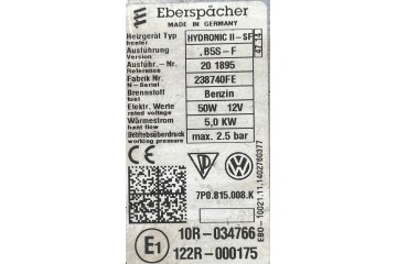 PORSCHE CAYENNE 7P5 VW TOUAREG WEBASTO HEATING 7P0815008K Part manufacturer Porsche OE