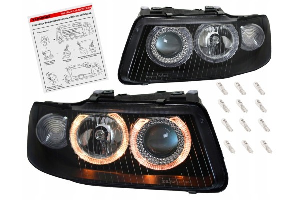 AUDI A3 8L 00 03 LAMPS headlights front BLACK rings H7 lens