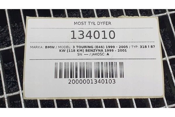BRIDGE DIFFERENTIAL REAR 3 38 BMW 3 E46 1428168 Installation side rear