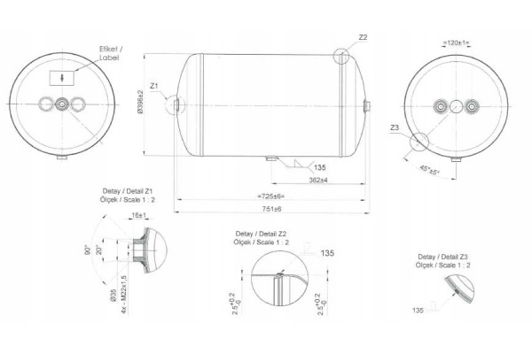 AIR TANK 80L 396x750 950 080 002 0 Part manufacturer HT Europe