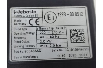 WEBASTO ELECTRIC HEATING 3 0 KW ETHERMO TOP ECO 30P 9034855C Catalog number of the part OEM 9034855C