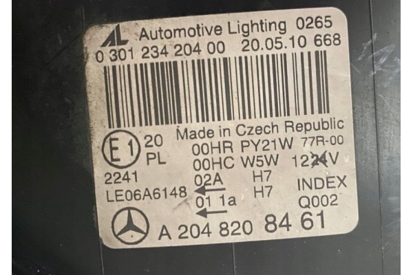 LAMP FRONT REFLECTOR MERCEDES W204 C CLASS RIGHT ORIGINAL EUROPE WHOLE Car type passenger cars