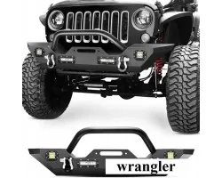 Parachoques delantero de acero negro con iluminación LED para Jeep 2007-2018