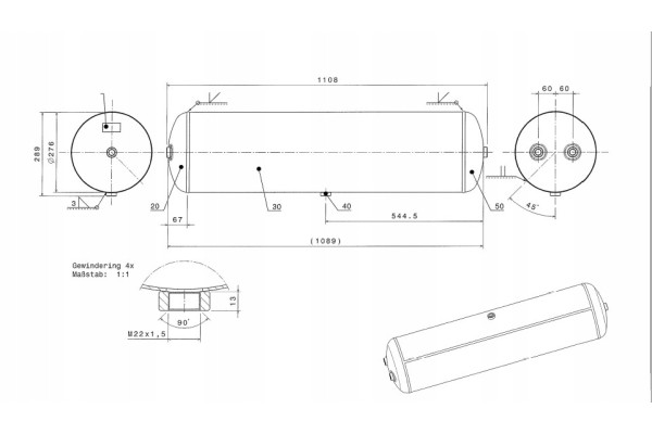 AIR TANK 60 LITERS 276x1100 030351609