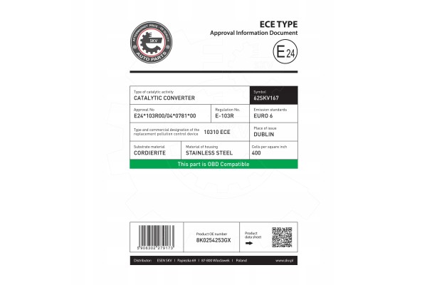 SKV Catalyst 62SKV167 AUDI A4 A5 Q5 8K0254253GX Quality of parts according to GVO P replacement with original quality