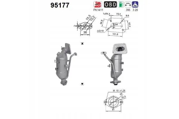 CATALYST EURO EMISSION 6 95177 AS CITROEN PEUGEOT Packaging status original