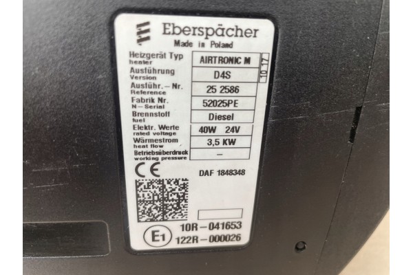 PARKING HEATER WEBASTO 1848348 DAF XF 106 17R Part manufacturer DAF OE