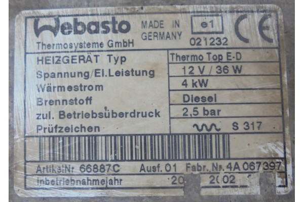 VW BORA AUDI WEBASTO PARKING HEATER 2 5 BAR Car type passenger cars