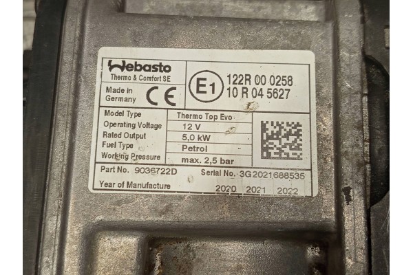 Calefactor Auxiliar Webasto BMW OE 9036722 para BMW Serie 3 G20 G21
