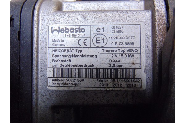 Calefactor estacionario Webasto VW, Audi, Seat, Skoda 2.0 TDI 140CV 1K