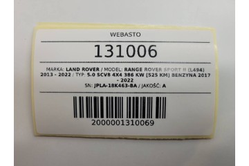Calefactor estacionario Webasto para Range Rover Sport II L494 JPLA-18