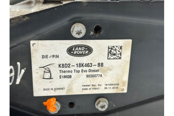 2020 Land Rover Evoque II Parking Heater Webasto K8D218K463BB Car type 4x4 SUV
