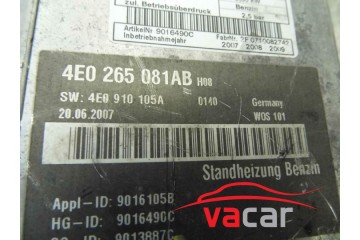 4E0265081AB 4E0910105A WEBASTO HEATING PETROL AUDI A8 D3 2003 2010r Quality of parts according to GVO O original with manufactur