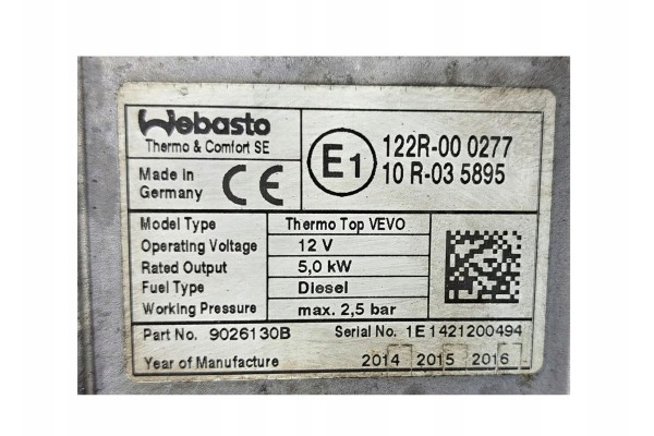 VW SEAT ALHAMBRA II SHARAN 2 0TDI PARKING HEATER WEBASTO 7N0815065T Catalog number of the part VW SEAT ALHAMBRA II 2010 SHARAN 2