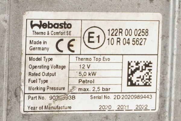Calefactor estacionario Webasto para VW Passat B8 3Q0815005AA 9033393B