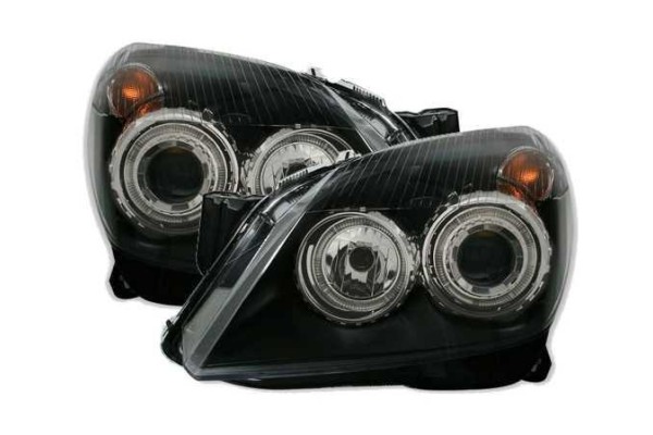 Front lamps OPEL ASTRA H 03 04 09 ANGEL EYES BLACK Type of low beam headlights traditional halogen