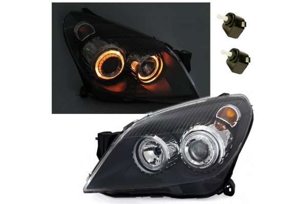 Front lamps OPEL ASTRA H 03 04 09 ANGEL EYES BLACK Additional information adjustment motors included