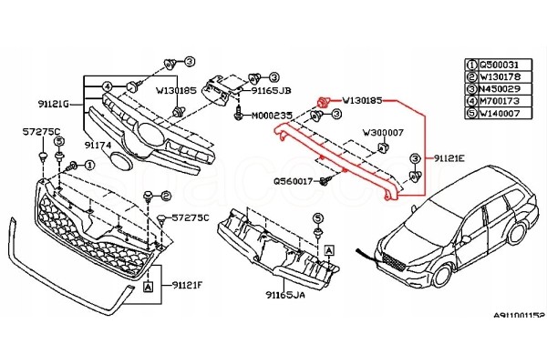 GRILL DUMMY STRIP FRONT ON MASK SUBARU FORESTER SJ 2012 2015 Catalog number of the part 91121SG001