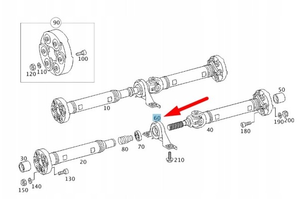 Original Mercedes Benz A2114100381 shaft support Quality of parts according to GVO Q original with factory logo OEM OES