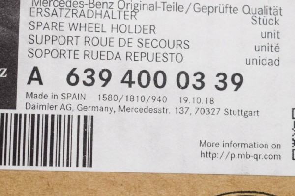 Soporte para rueda de repuesto con asa Mercedes Benz VIANO W639 A63940