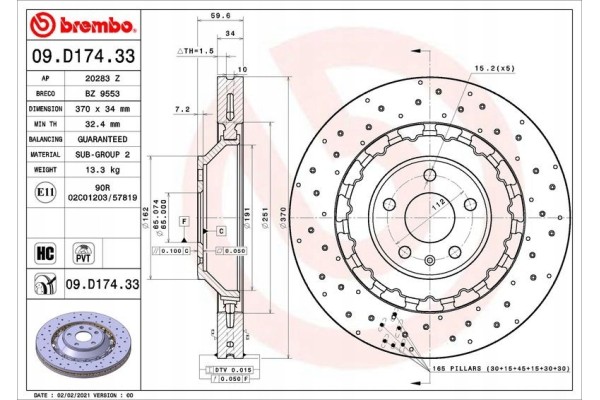 Brembo 09 D174 33 Brake disc Number of discs offered 1