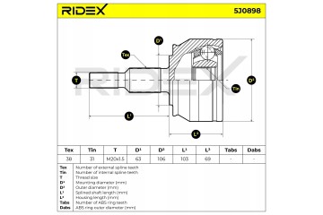 External joint RIDEX 5J0898 for VW California T5 Bus Multivan VI Part manufacturer Ridex