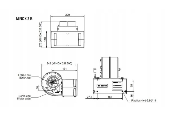 Water heater Minox 2 400 D 24V 3V 5kW Catalog number of the part 01305139